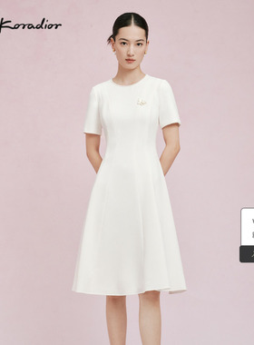 [商场同款]La Koradior拉珂蒂夏季新款三醋酸白色优雅A字连衣裙女