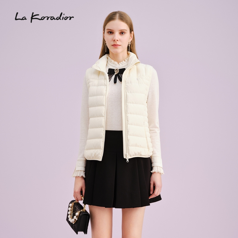 La Koradior拉珂蒂商场同款时尚秋季纯色羽绒马甲白色百搭黑色女