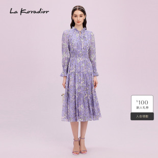 Koradior拉珂蒂商场同款 2025真丝印花蛋糕裙女 100桑蚕丝