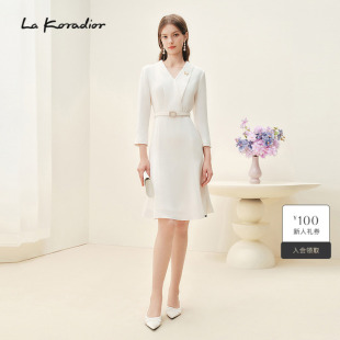 春季 Koradior拉珂蒂商场同款 连衣裙白色长裙子 进口三醋酸