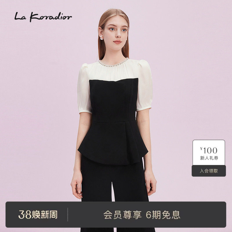 【精致社交】Lakoradior拉珂蒂异材拼接短袖小衫ol上衣2025