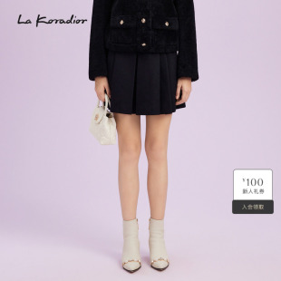 Koradior拉珂蒂商场同款 半身裙高腰百褶裙a字裙气质女 羊毛