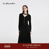 Koradior拉珂蒂减龄女优雅秋冬气质钉珠V领收腰假两件连衣裙