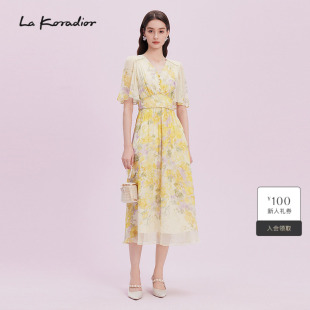 100桑蚕丝印花浪漫真丝丝绸连衣裙女 新款 koradior拉珂蒂夏季