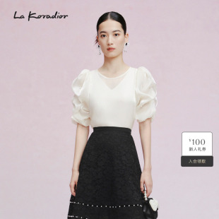 上衣气质小衫 显瘦泡泡袖 通勤白色t恤女新款 Koradior拉珂蒂夏季