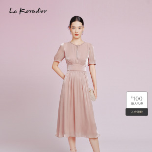 简约优雅A字收腰百褶裙连衣裙女 新款 Koradior拉珂蒂显瘦夏季