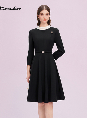 La Koradior拉珂蒂商场同款高腰赫本风气质收腰洋装裙a字连衣裙女