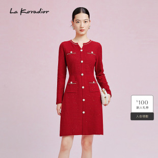 香风气质连衣裙纯色礼服裙女 法式 Koradior拉珂蒂显瘦秋冬新款