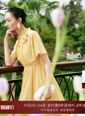 Lakoradior拉珂蒂简约夏季新款100桑蚕丝丝绸真丝淡橙色连衣裙女