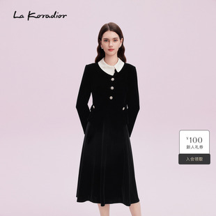 Koradior拉珂蒂丝绒秋复古赫本风撞色翻领短外套 商场同款