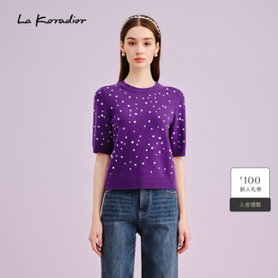 Koradior拉珂蒂秋季 新款 针织小衫 针织衫 五分袖 女 100山羊绒