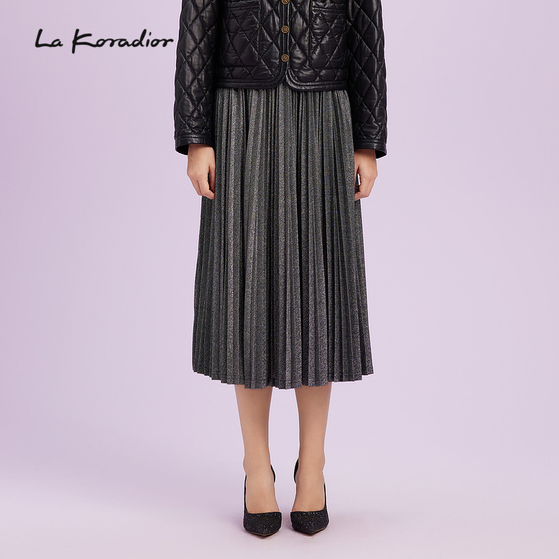 La Koradior拉珂蒂时尚商场同款新款气质高腰百褶长裙中长款a字裙