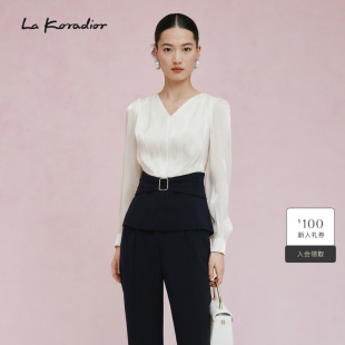 商场同款 新款 春季 白色淑女套头衬衫 Koradior拉珂蒂时尚