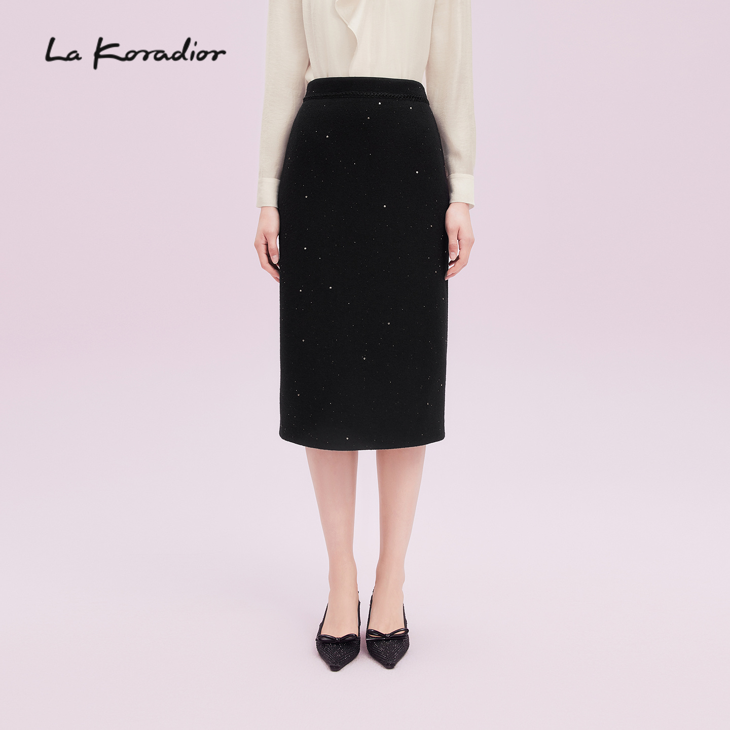 【商场同款】La Koradior拉珂蒂女秋新款高腰亮片针织包臀半身裙