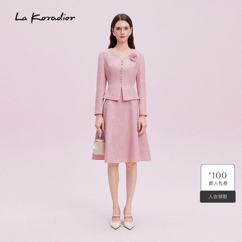 La Koradior拉珂蒂通勤优雅秋季女显瘦气质经典假两件洋装连衣裙图片
