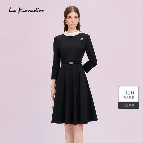 La Koradior拉珂蒂商场同款高腰赫本风气质收腰洋装裙a字连衣裙女