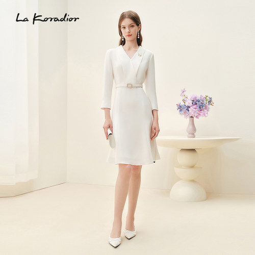 【进口三醋酸】La Koradior拉珂蒂商场同款春季连衣裙白色长裙子