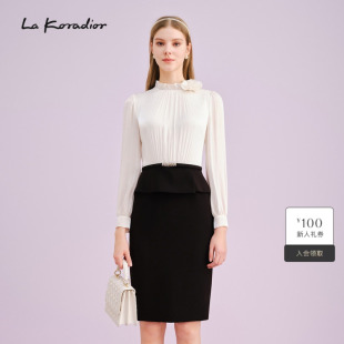 秋季 Koradior拉珂蒂商场同款 花边领撞色连衣裙 进口三醋酸