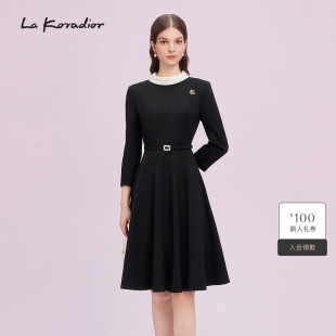 裙a字连衣裙女 高腰赫本风气质收腰洋装 Koradior拉珂蒂商场同款