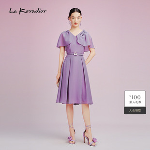 通勤高腰裙 新款 koradior拉珂蒂气质V领连衣裙女2025夏季
