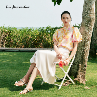 短袖 Lakoradior拉珂蒂2025夏季 气质印花圆领上衣 重磅真丝