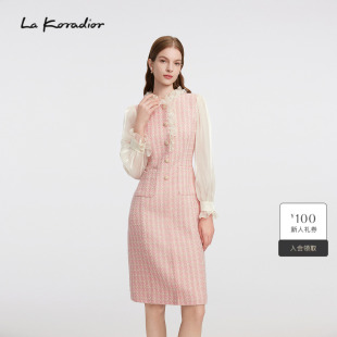 假两件连衣裙 Koradior拉珂蒂通勤优雅秋冬香风奢雅荷叶边衬衫