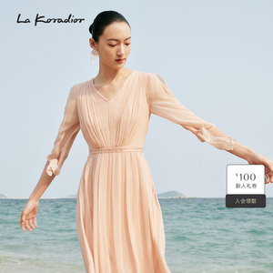 【重磅真丝】La Koradior拉珂蒂时尚夏连衣裙收腰真丝百褶裙女