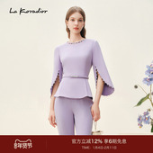 Lakoradior拉珂蒂淡紫春夏圆领珠饰蝙蝠袖 精致社交 上衣
