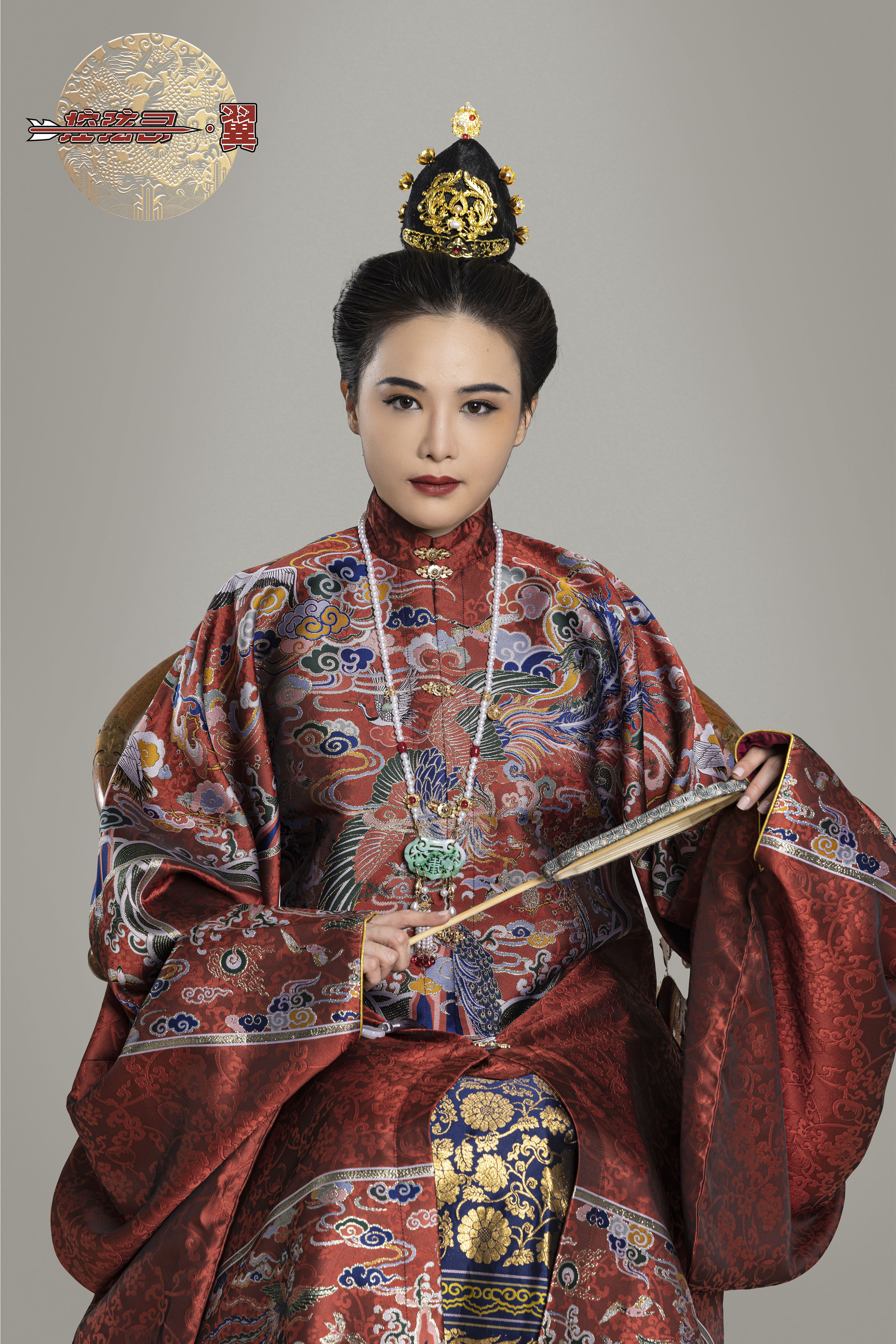 控弦司·翼柿蒂窠百鸟朝凤纹织锦明制汉服圆领袍女装立领袄