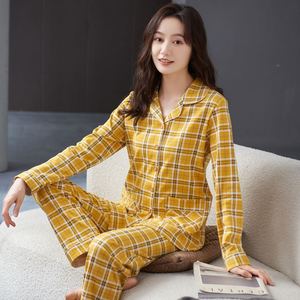 睡衣女士春秋纯棉长袖开衫奢华高级感大码休闲家居服套装秋冬全棉
