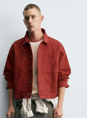 ZAR2025秋季新品男装红色翻领口袋饰短款夹克外套 7446320 600