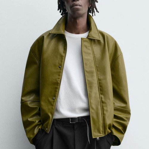 ZA2025秋季新品男装宽松翻领休闲长袖仿皮夹克外套 3833302 511