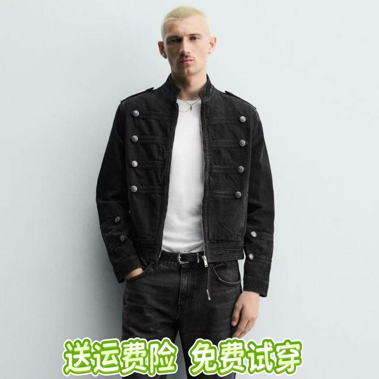 ZA2026秋季新品男装绳结扣饰拿破仑修身牛仔夹克外套 6688420 822