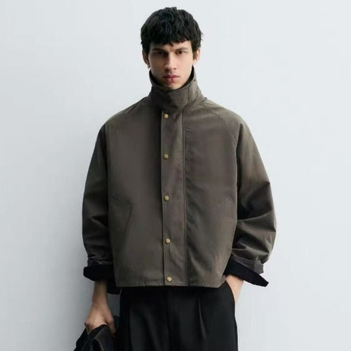 ZA2025秋季新品男装科技面料撞色领口宽松夹克外套 7380220 801