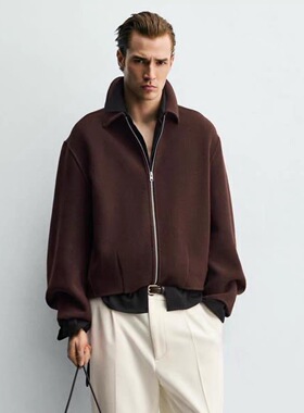 ZA折扣2026春夏新品男装羊毛混纺boxy fit夹克外套 5854401 610