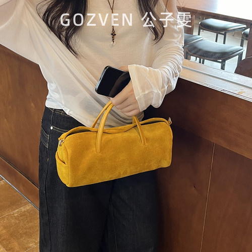 公子雯秋新韩系极简磨砂牛皮圆筒