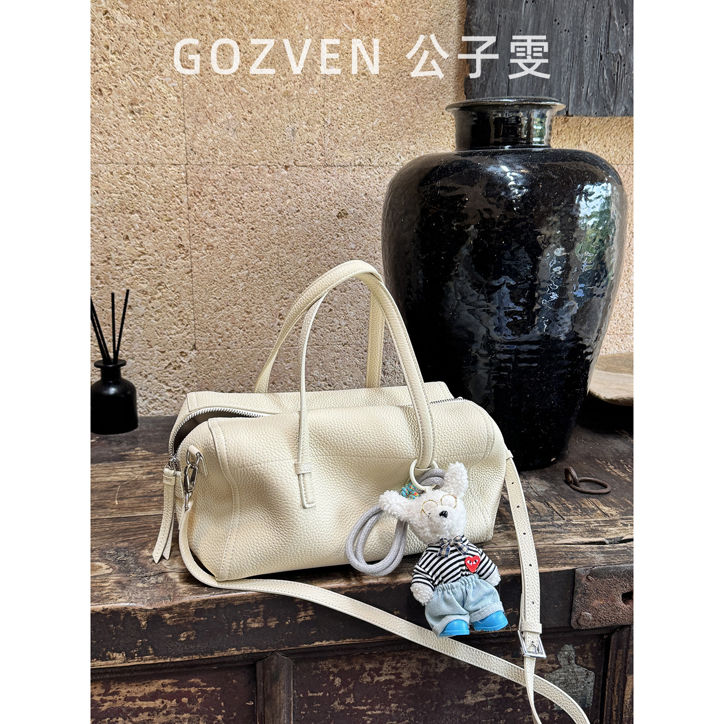 【公子雯】枕头包2026春夏新款小众通勤头层牛皮手提斜挎波士顿包