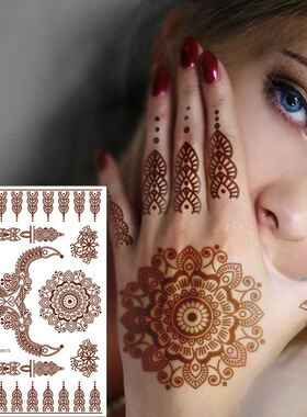 2023新款高端纹身贴欧美半永久棕红色印度汉娜防水蕾丝贴纸tatto