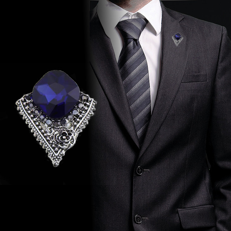 复古三角水滴玻璃宝石蓝钻胸针男士西服领角领针百搭简约女衣领针