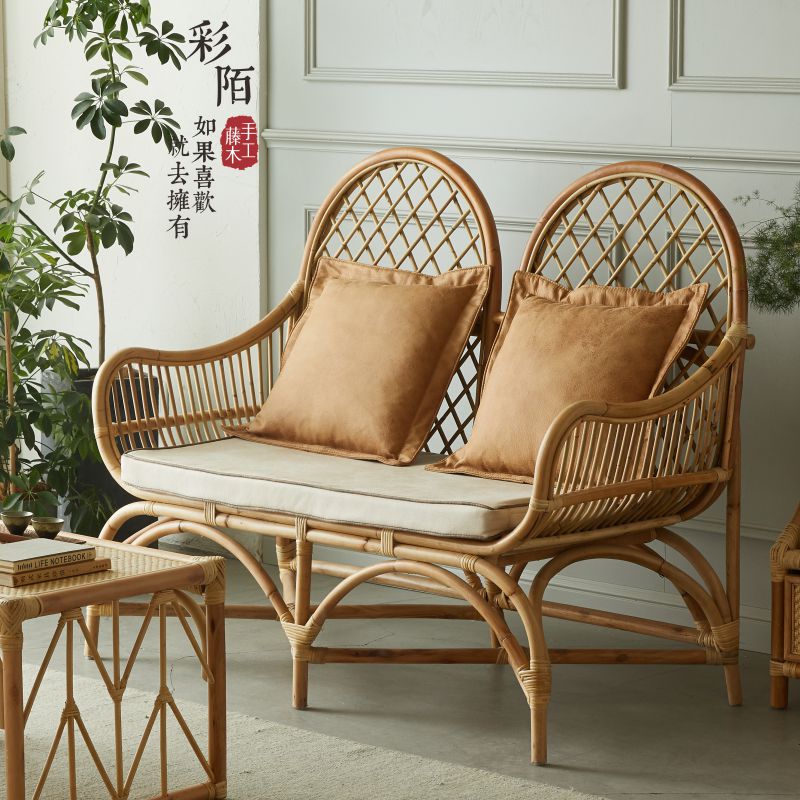 双人藤椅阳台客厅设计师手工编织休闲实木家用天然真藤靠背沙发椅