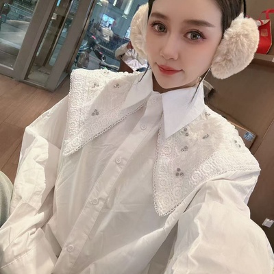 秋冬新款法式浪漫风白色娃娃领长袖衬衫女重工镂空减龄上衣1130