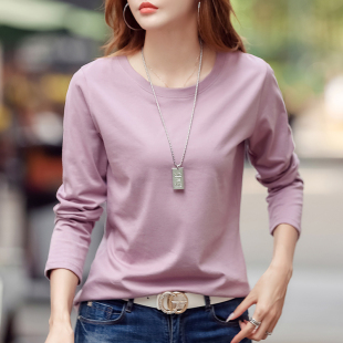 白色百搭体恤上衣打底衫 t恤女纯棉宽松显瘦大码 长袖 2025春秋新款