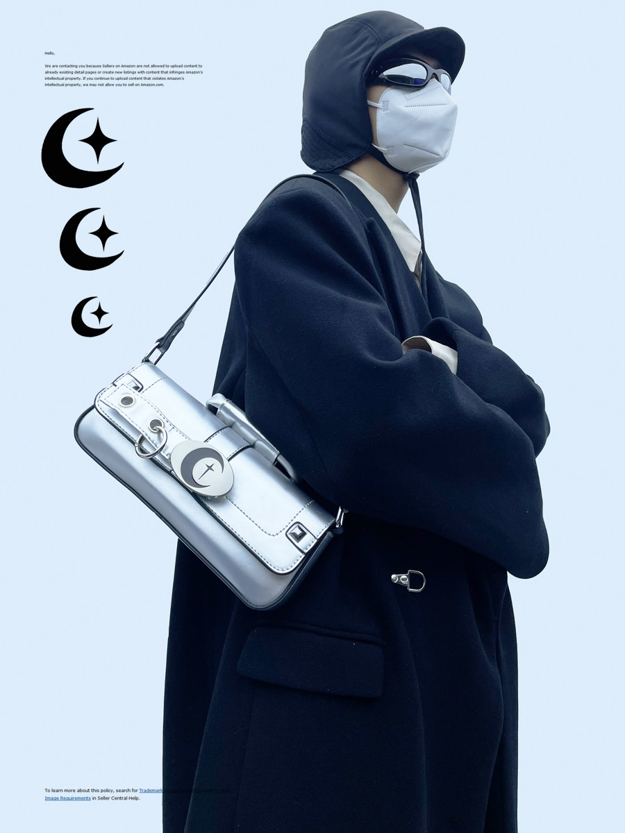 isir 月亮星星金属感 复古机车未来感腋下包 千禧百搭美式单肩包