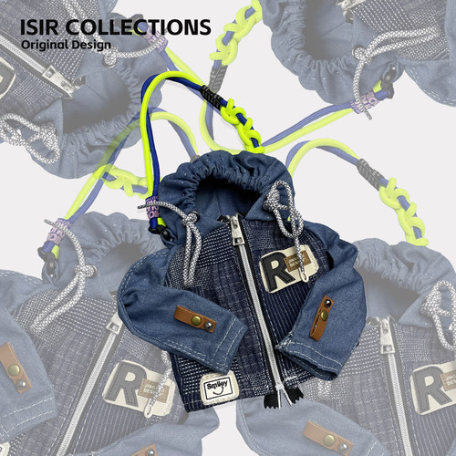 ISIR牛仔拼接抽绳拉链手机包