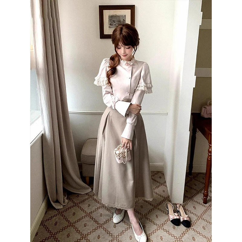 画家小姐 秋冬新款温柔气质清楚系荷叶边上衣+高腰半身裙两件套女,女装/女士精品,时尚套装,淘宝优惠券,粉丝福利购,淘宝优惠卷