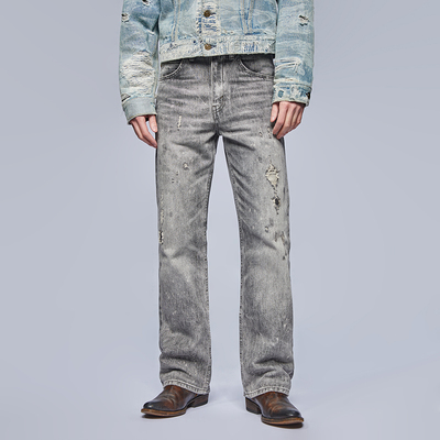 UNSOLUTE 复刻初代517 破坏水洗 三体星线袋花  70年代 微喇 黑牛