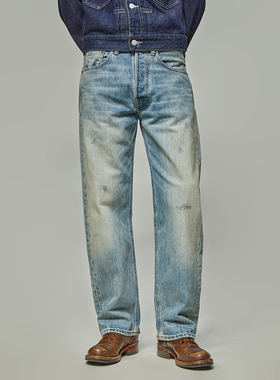 UNSOLUTE 经典直筒 酸化古着蓝  复古做旧水洗 牛仔裤