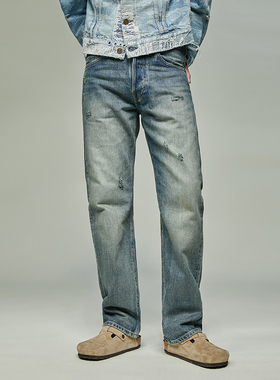 UNSOLUTE 脏洗Dirty Fit Vintage古着油污做旧 修身直筒 牛仔裤