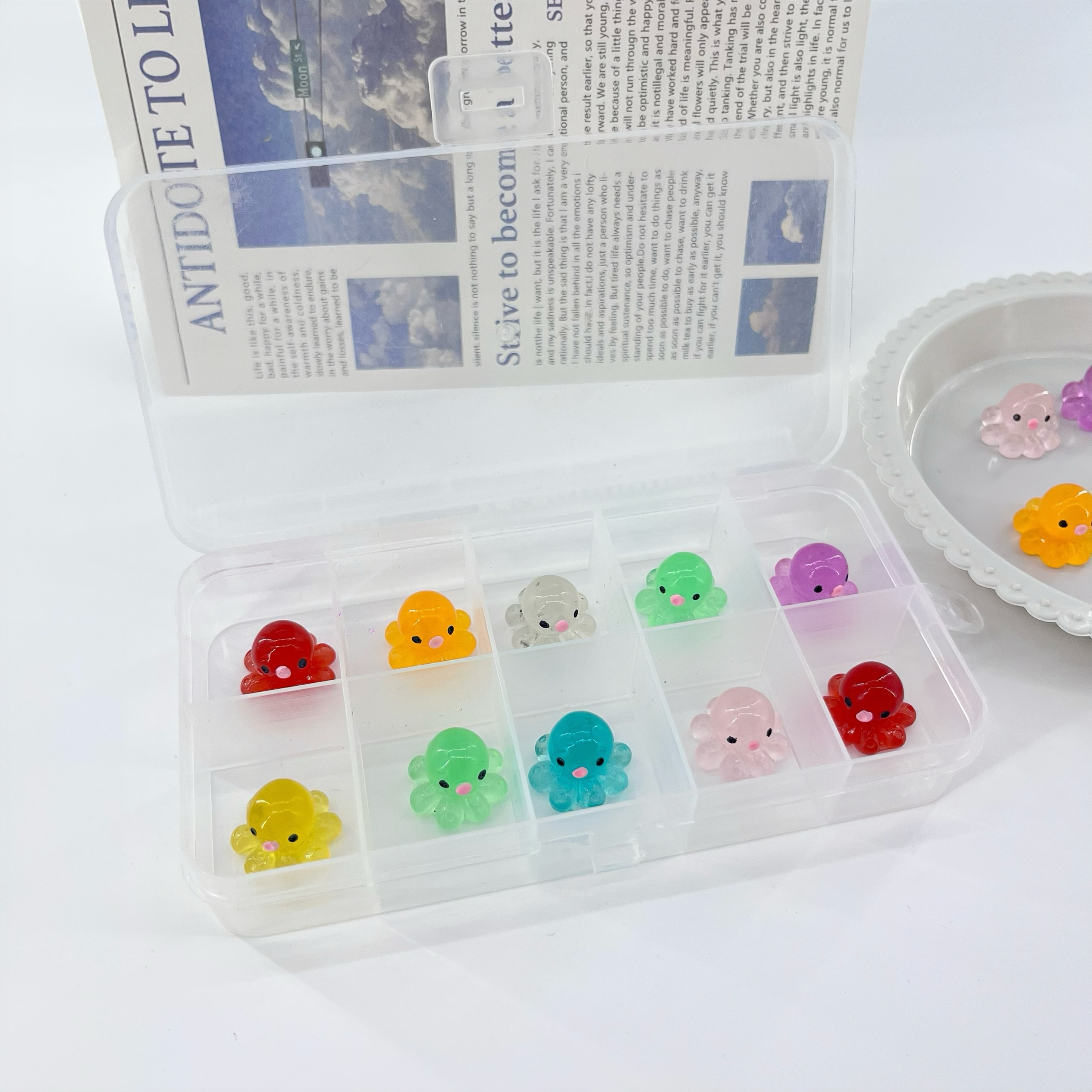 夜光小章鱼摆件迷你仿真海洋动物模型微景观树脂配件鱼缸造景玩具