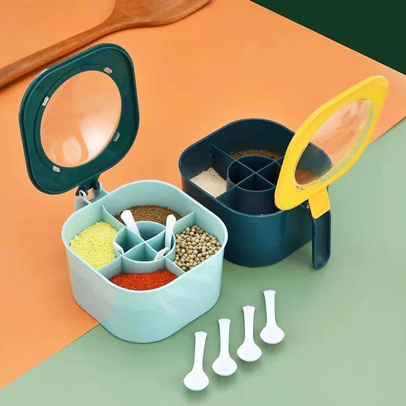 防潮调料盒组合套装家用厨房用品盐糖味精四格收纳一体多格调味罐